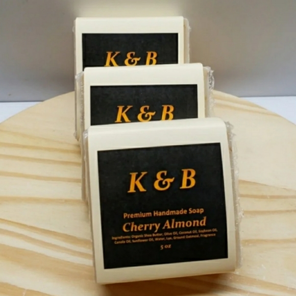 CHERRY ALMOND Premium Handmade Natural Body Scrub Bar Soap, 5 oz (3 pack) - Picture 4 of 6